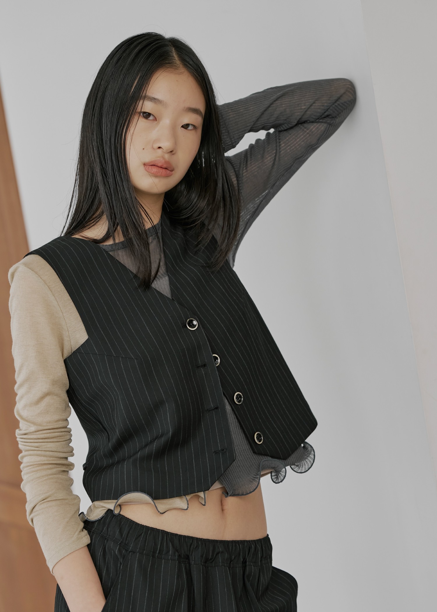 stripe angular design vest