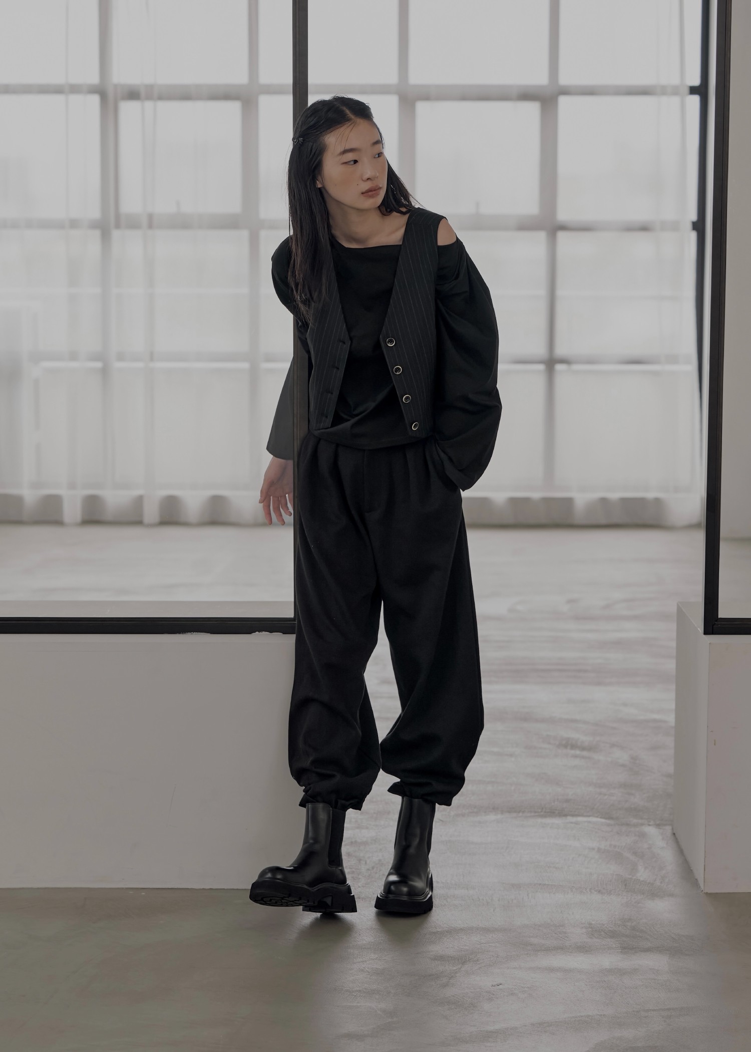 stripe angular design vest