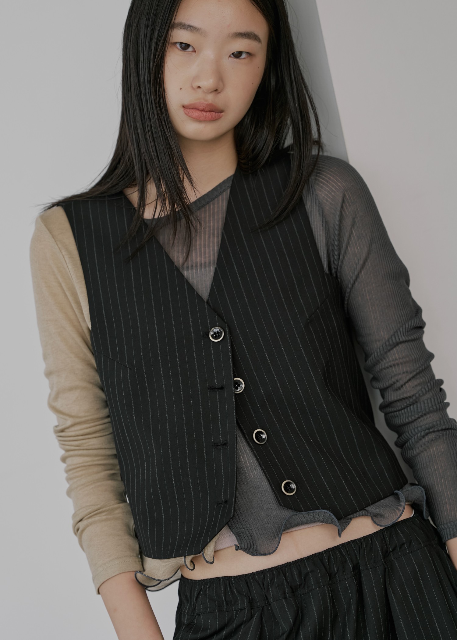 stripe angular design vest