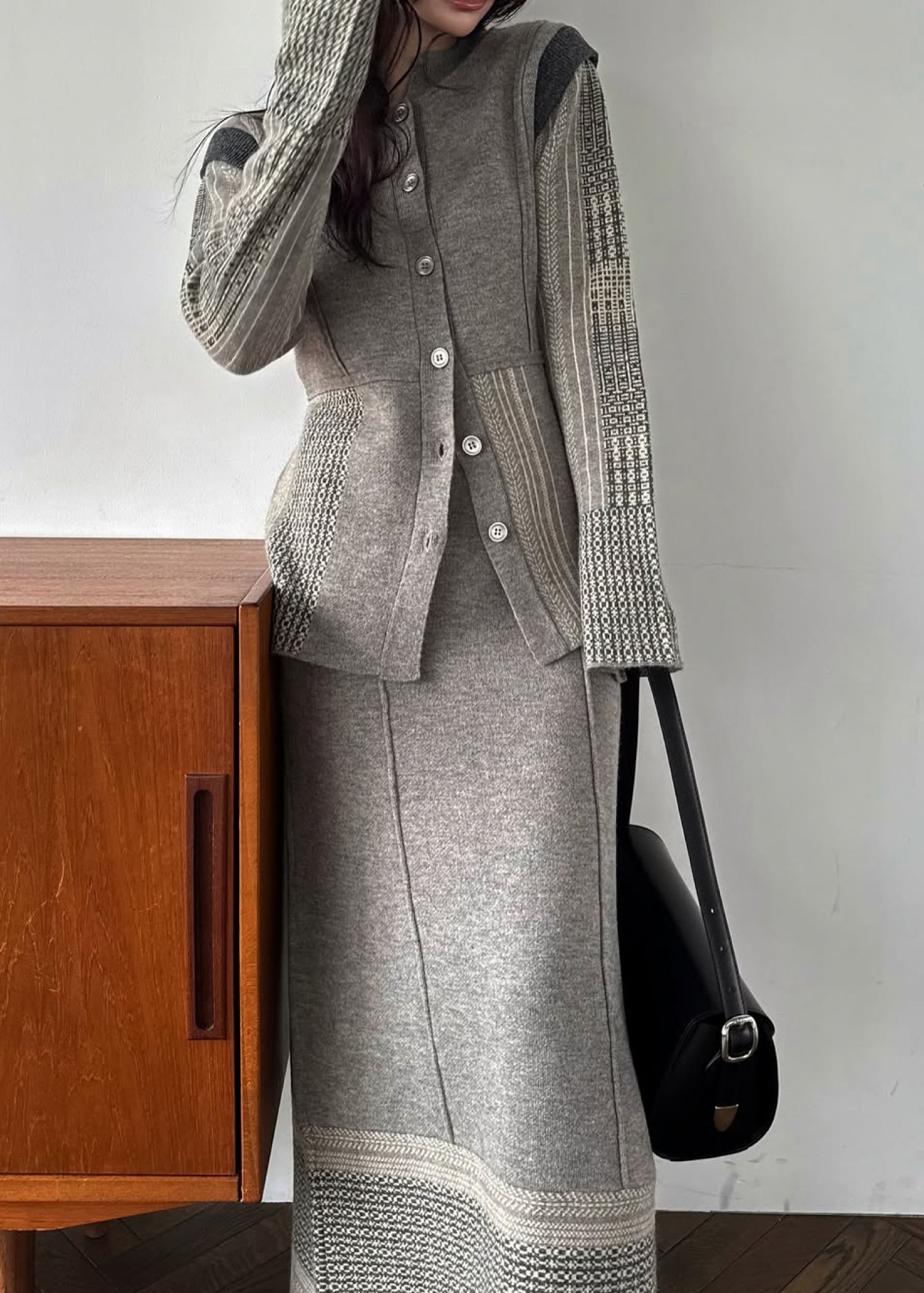 jacquard weave placement peplum knit