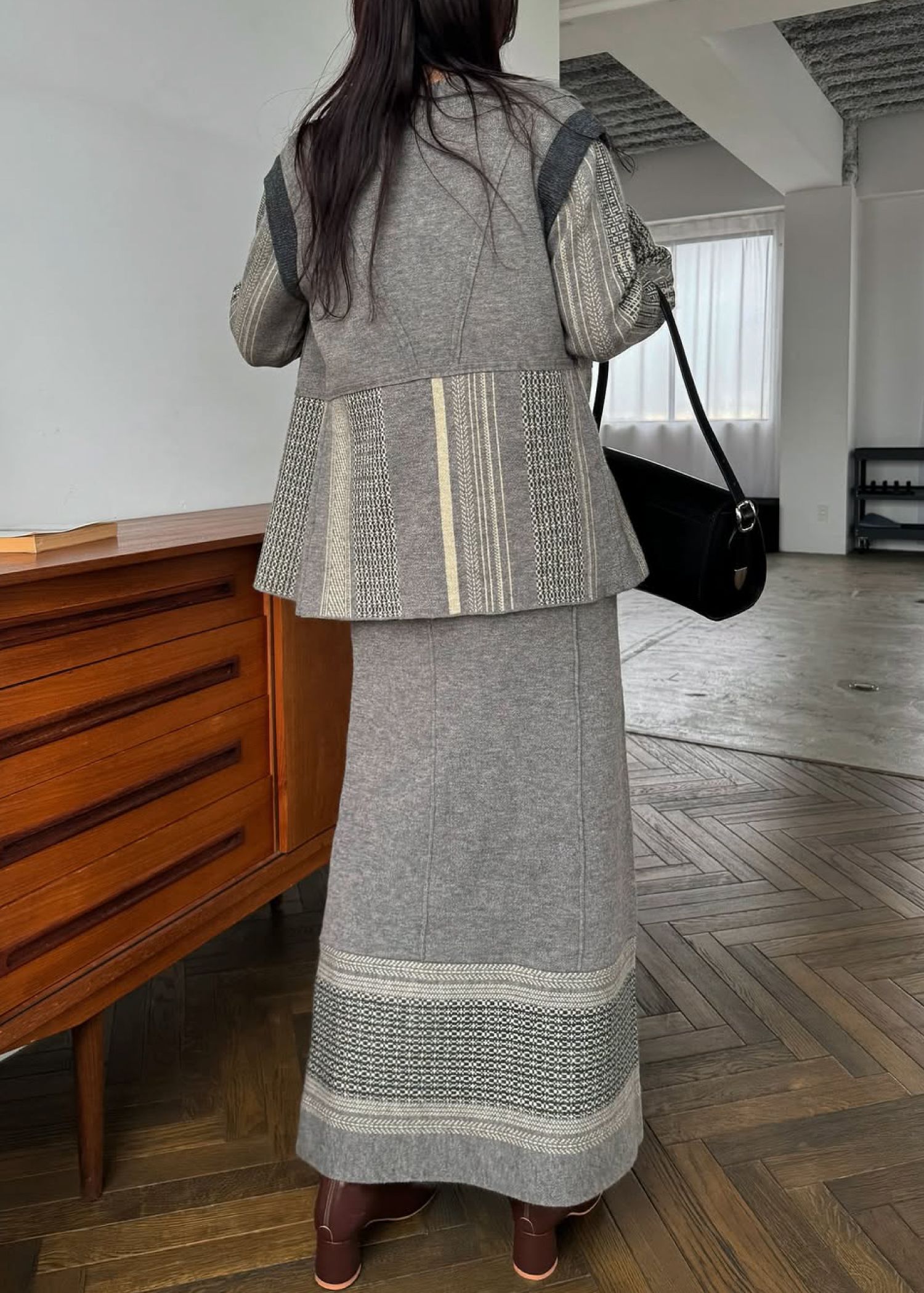 jacquard weave placement peplum knit