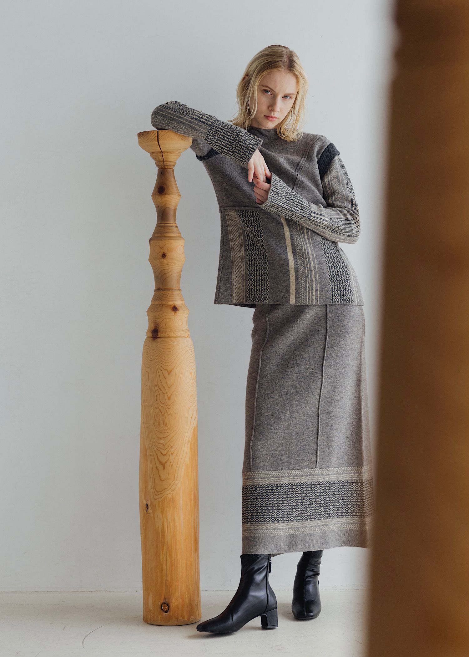 jacquard weave placement peplum knit