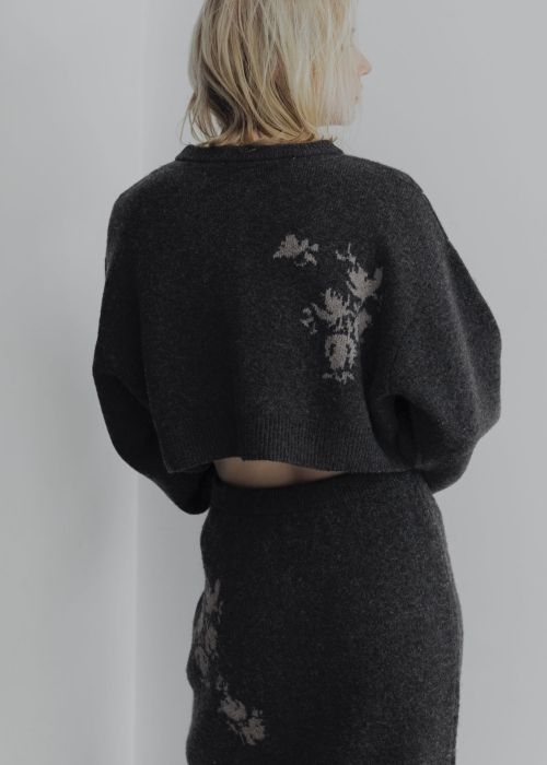 cropped flower jacquard knit cardigan