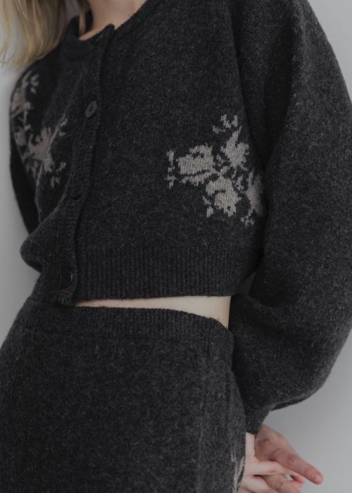 cropped flower jacquard knit cardigan