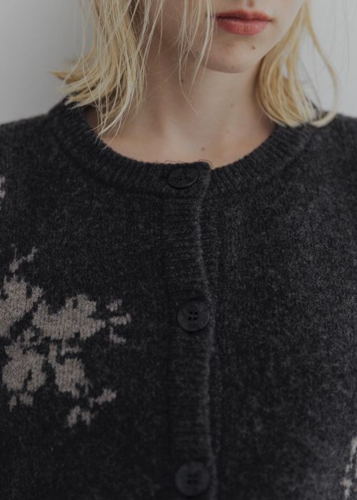 cropped flower jacquard knit cardigan