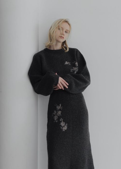 cropped flower jacquard knit cardigan