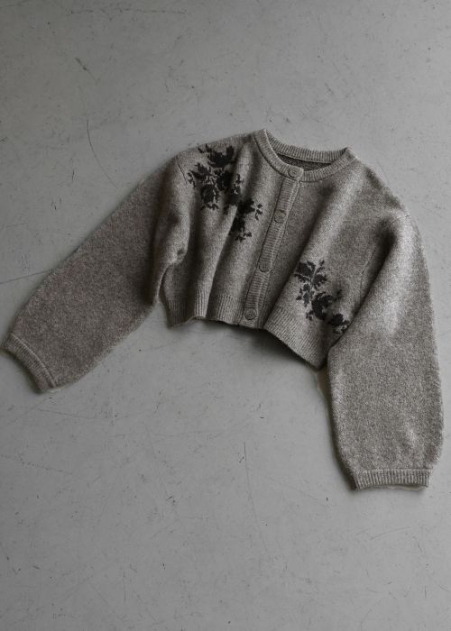 cropped flower jacquard knit cardigan