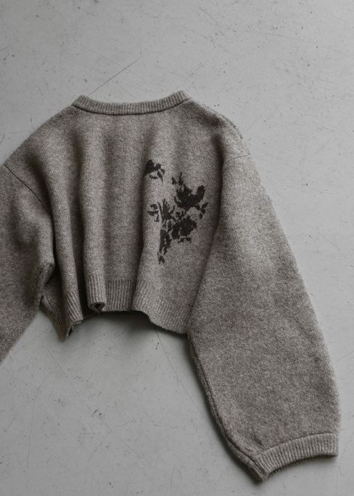 cropped flower jacquard knit cardigan