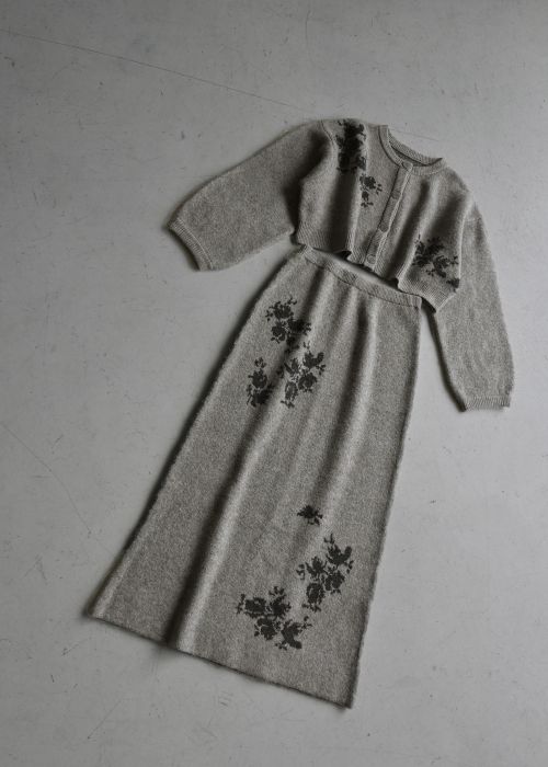 cropped flower jacquard knit cardigan