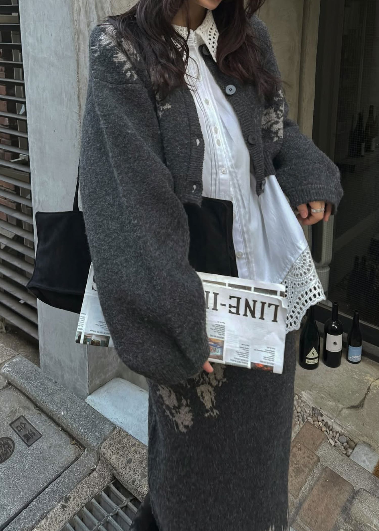 cropped flower jacquard knit cardigan