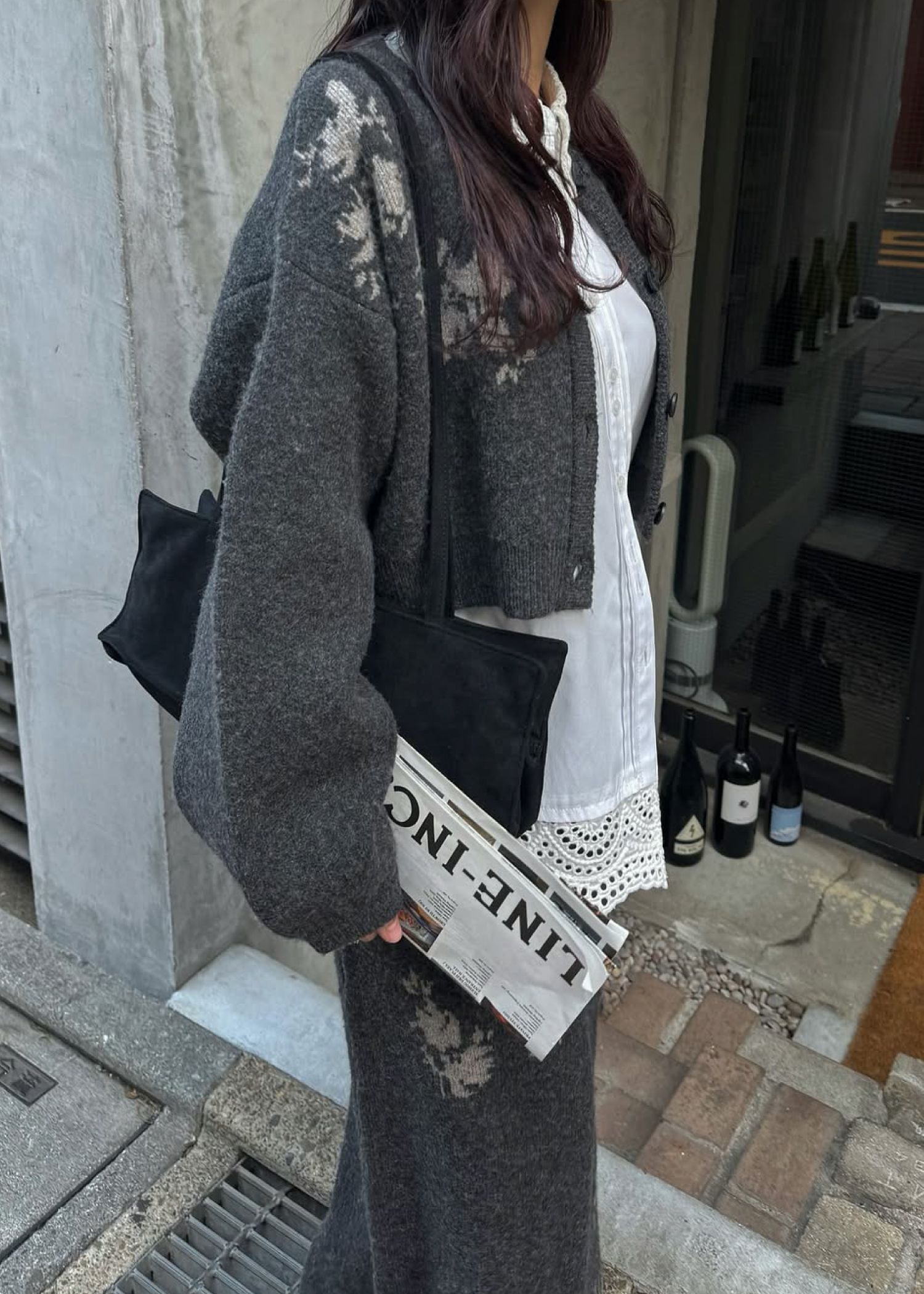 cropped flower jacquard knit cardigan