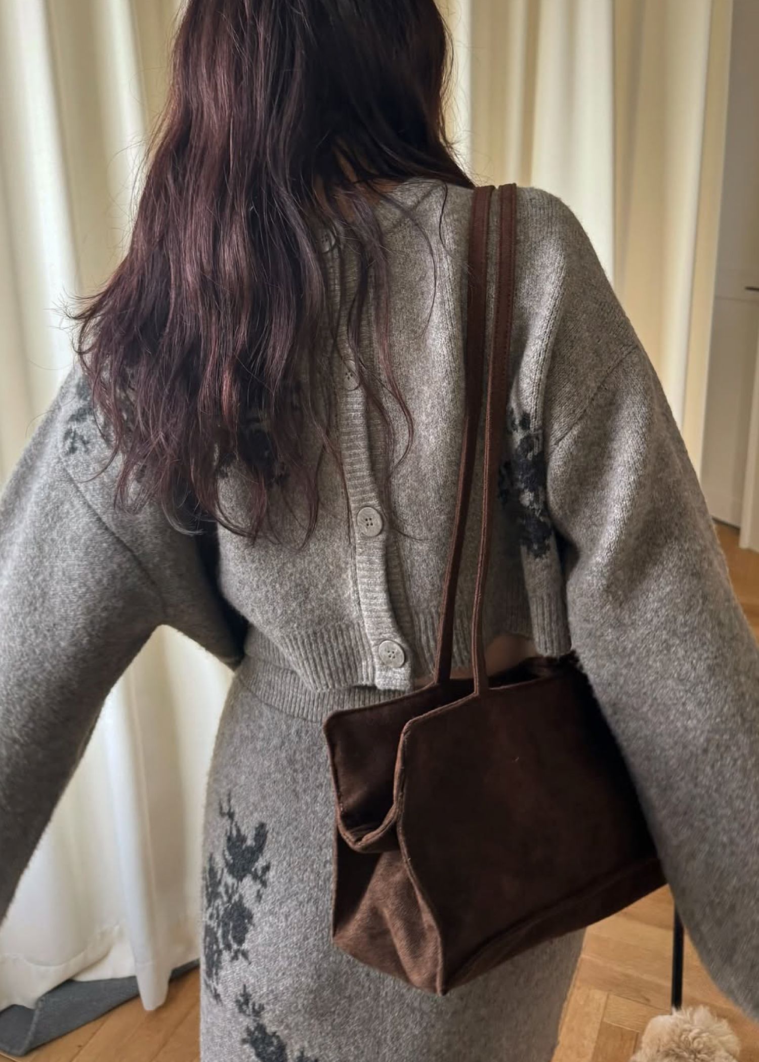 cropped flower jacquard knit cardigan