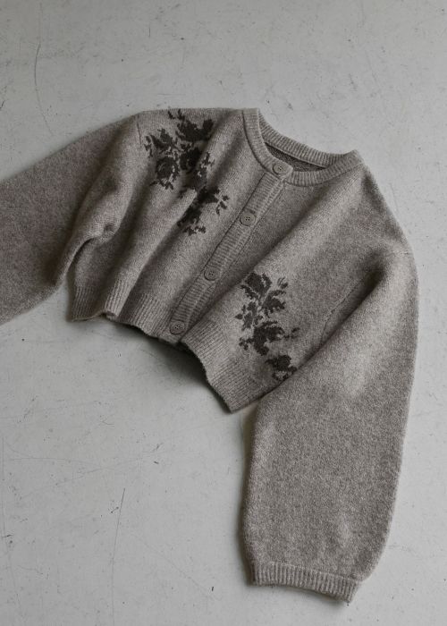cropped flower jacquard knit cardigan