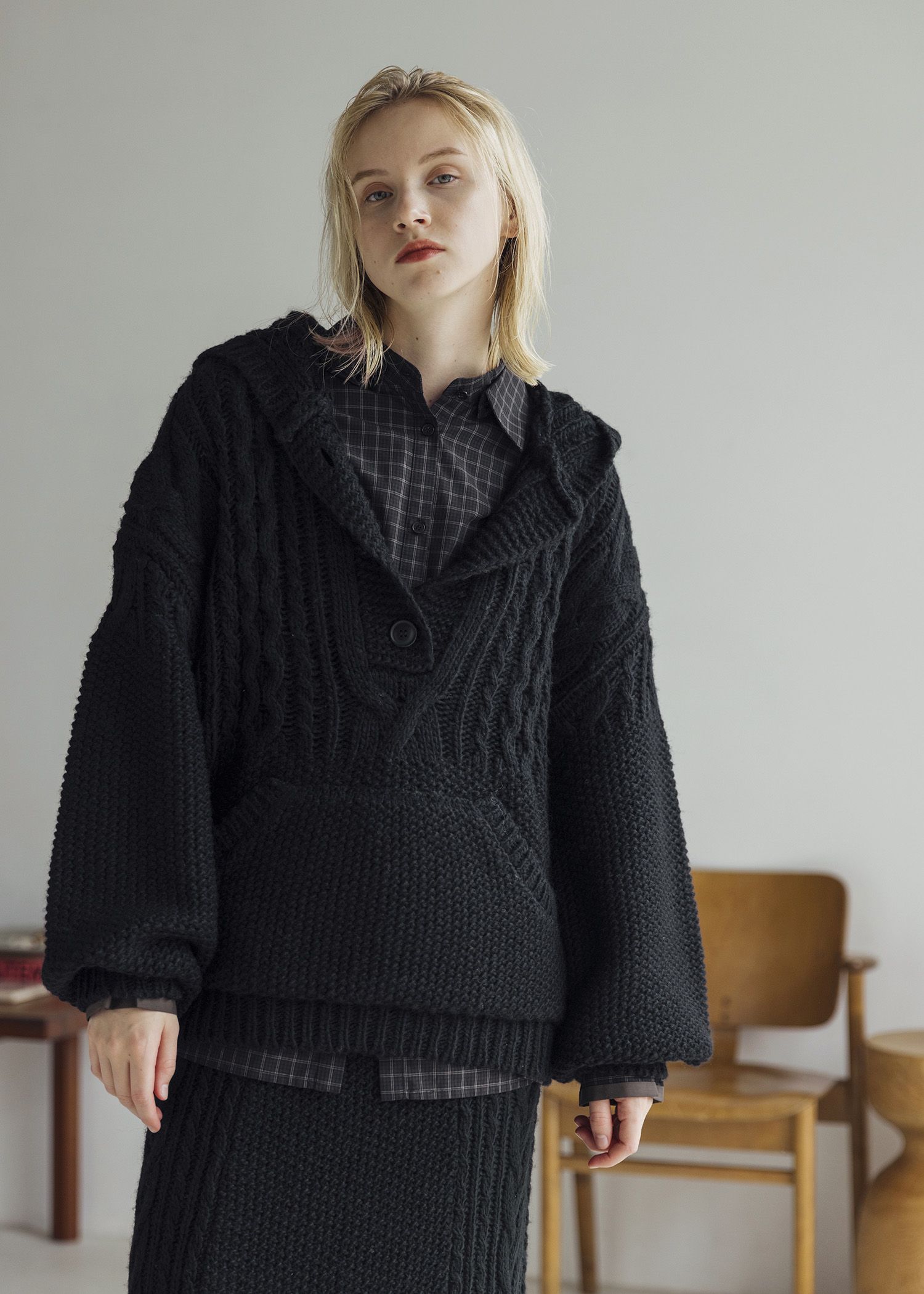 skipper hoodie cable muff pocket knit