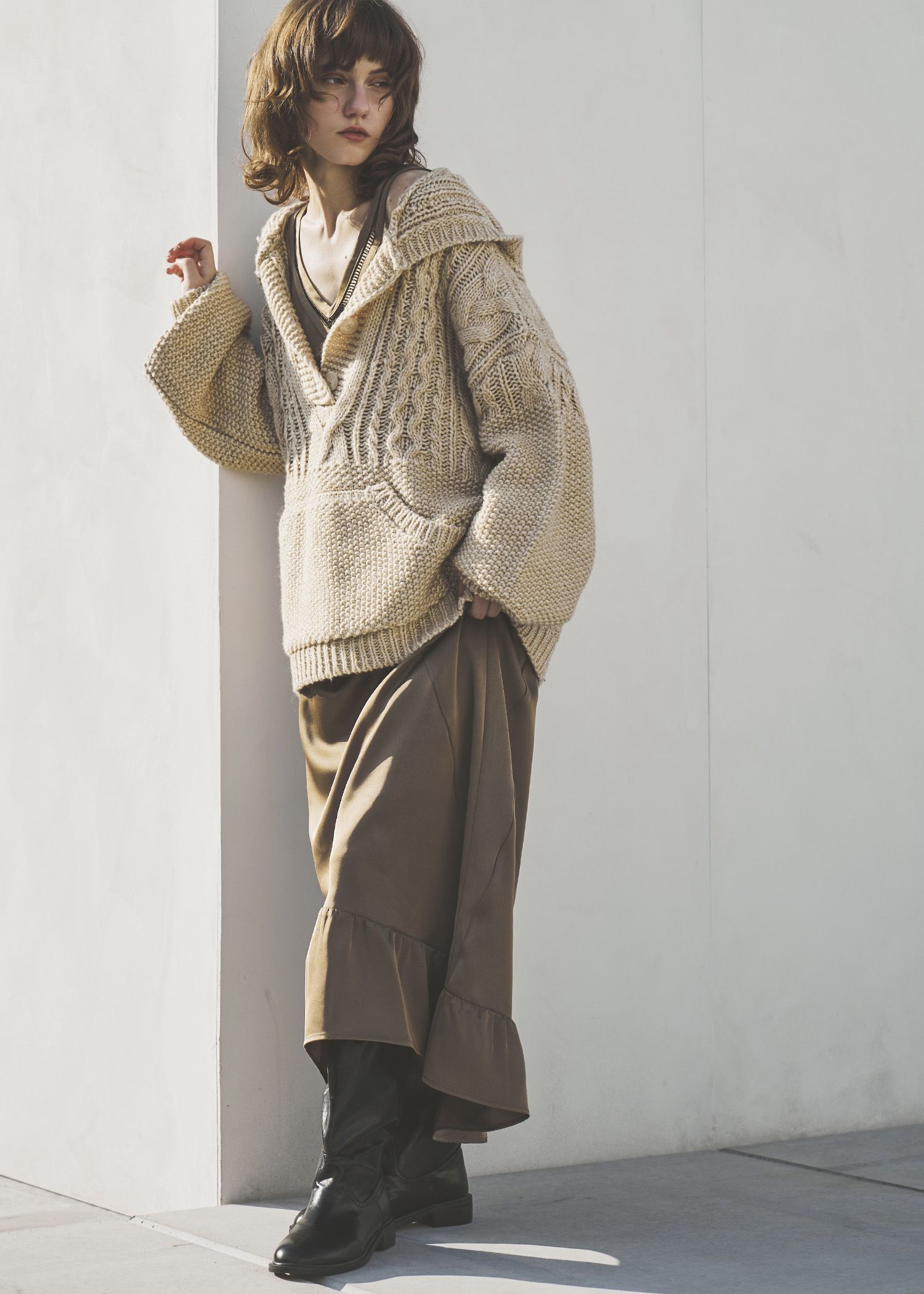 skipper hoodie cable muff pocket knit