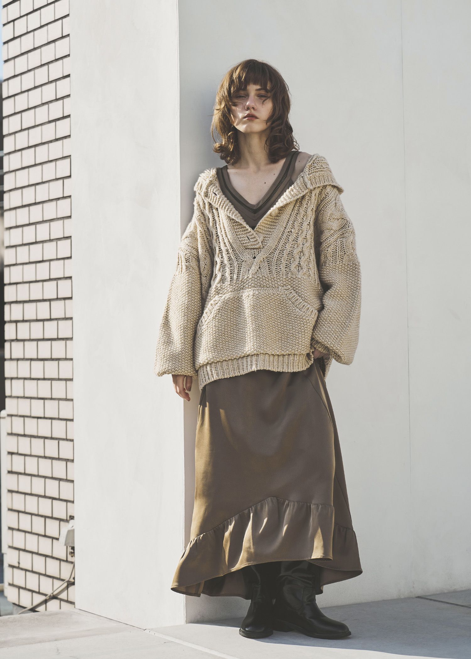 skipper hoodie cable muff pocket knit