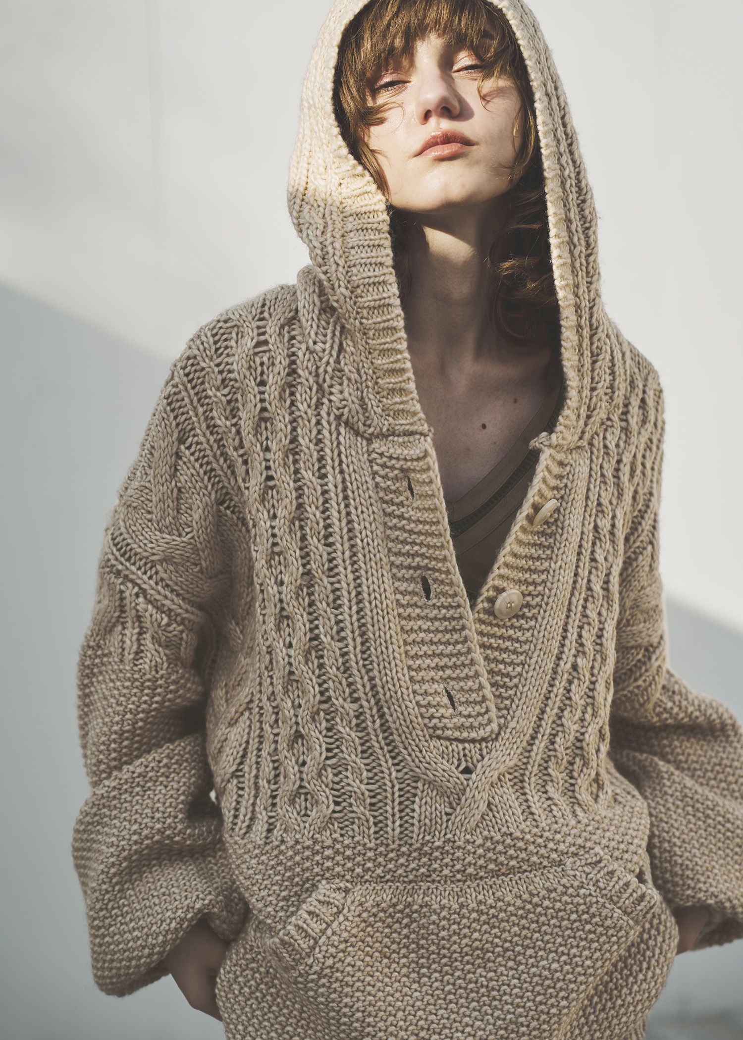 skipper hoodie cable muff pocket knit