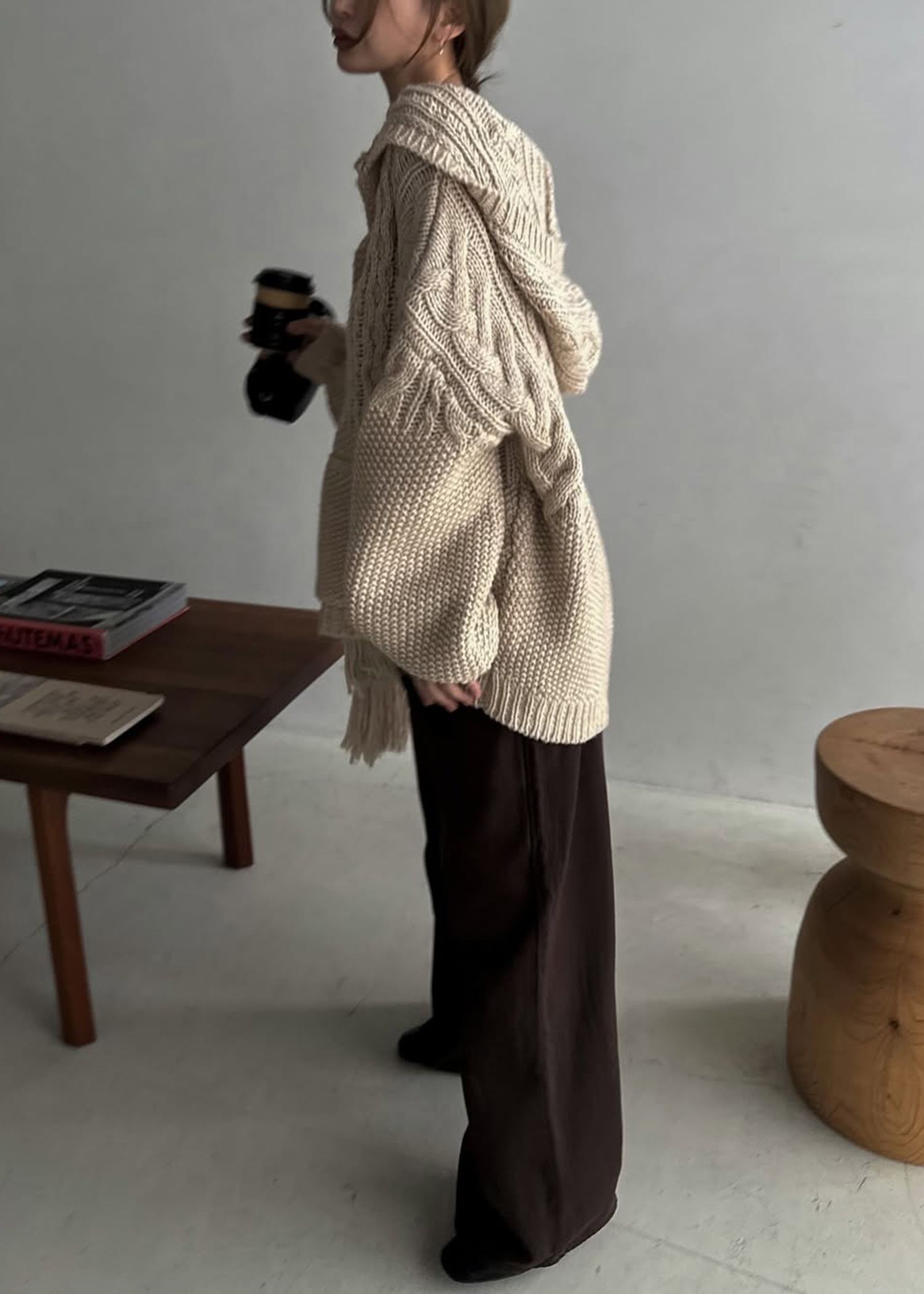 skipper hoodie cable muff pocket knit