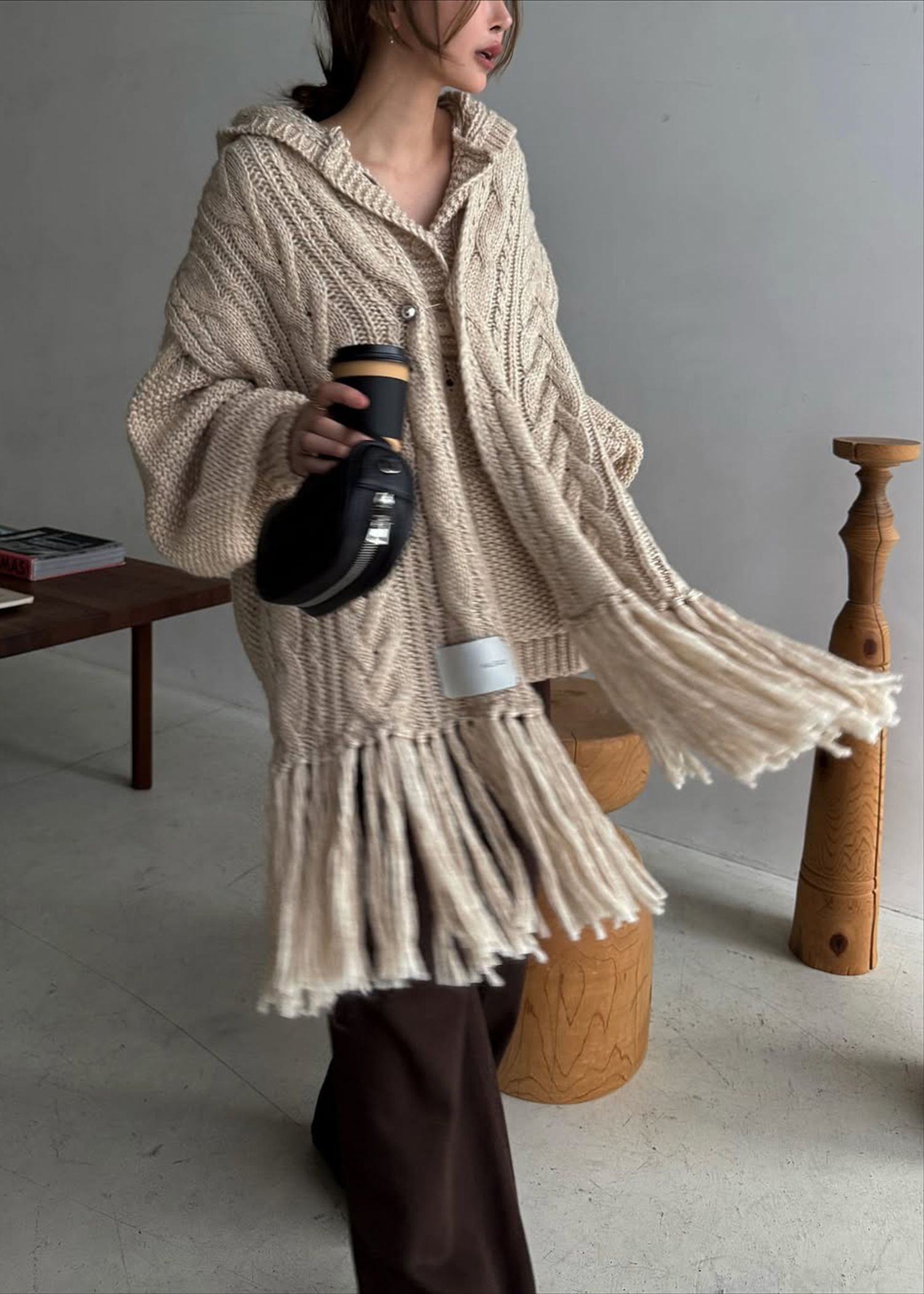 skipper hoodie cable muff pocket knit