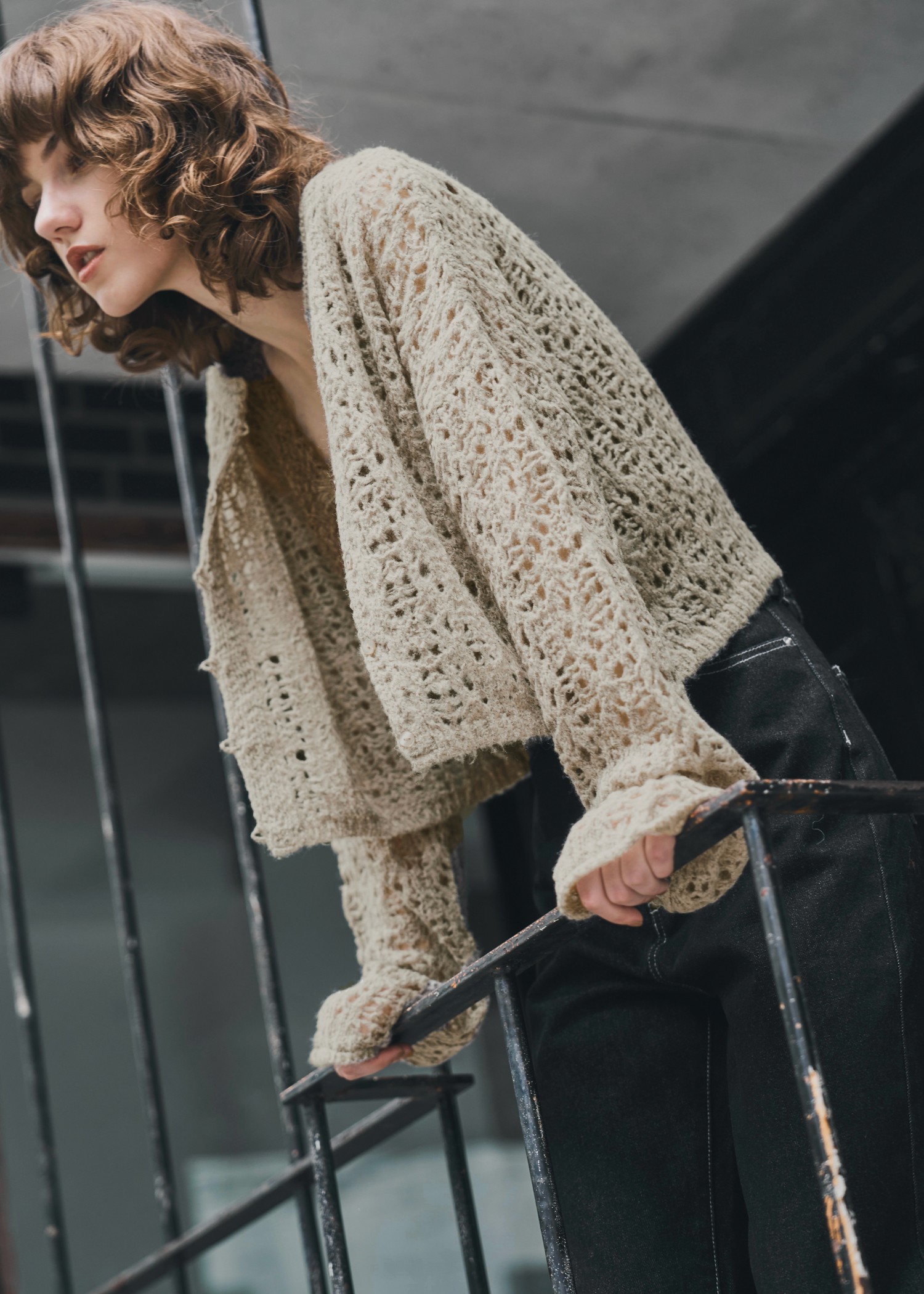 openwork knit short cardigan