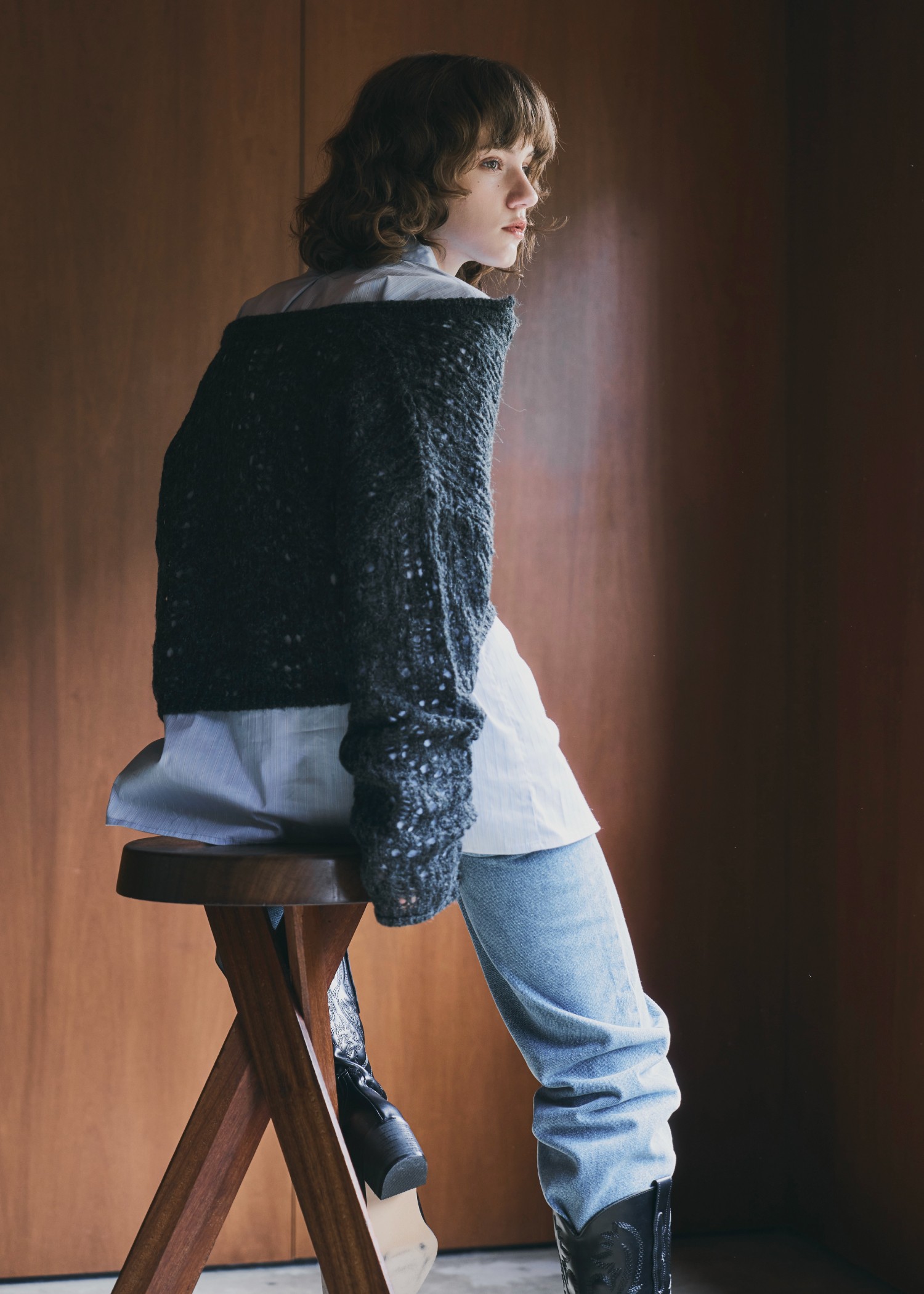 openwork knit short cardigan