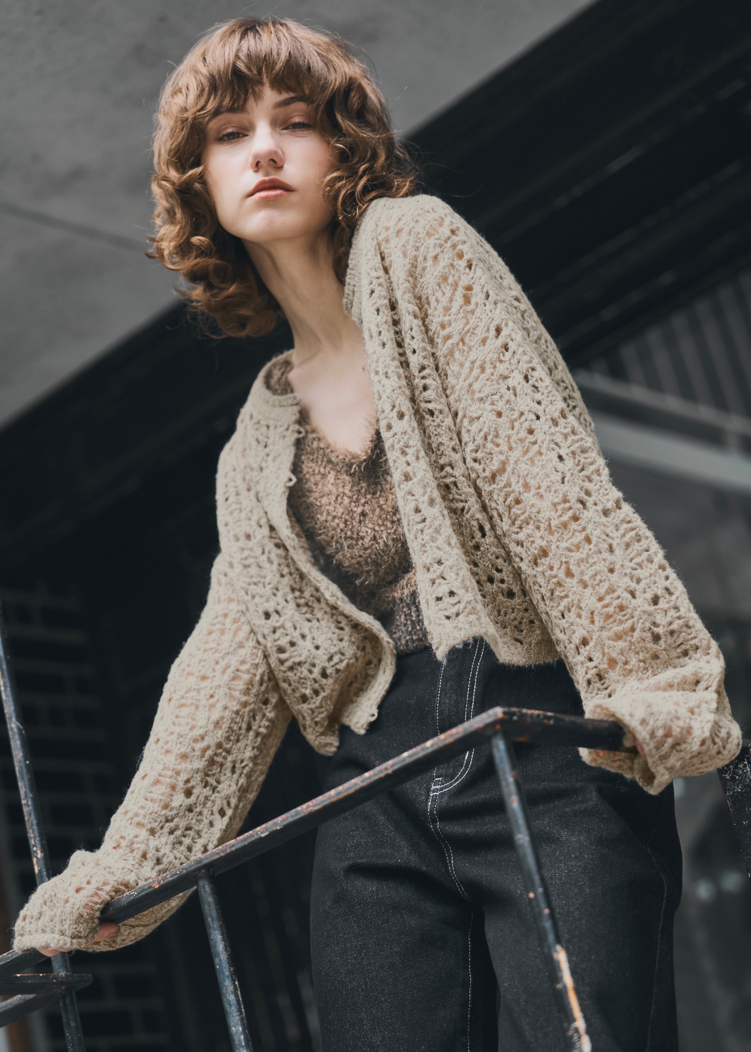 openwork knit short cardigan
