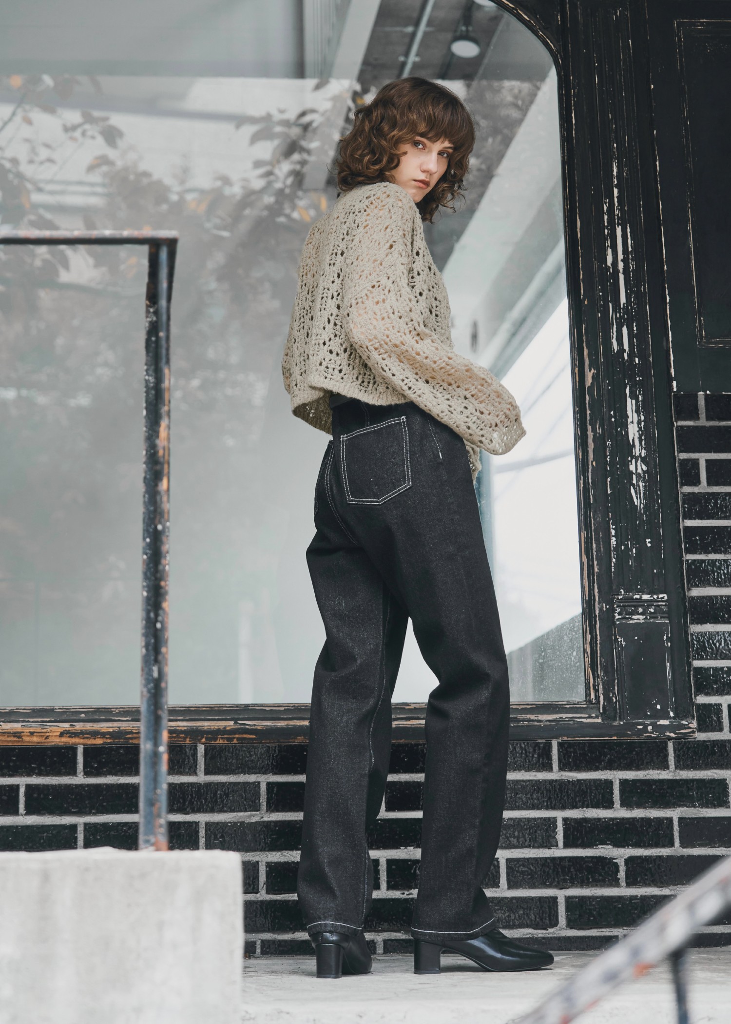 openwork knit short cardigan