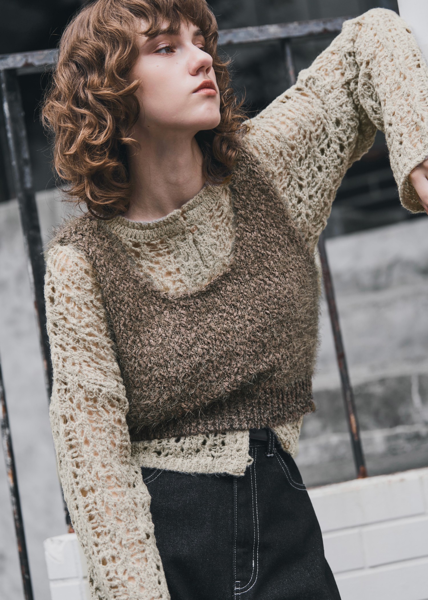 openwork knit short cardigan