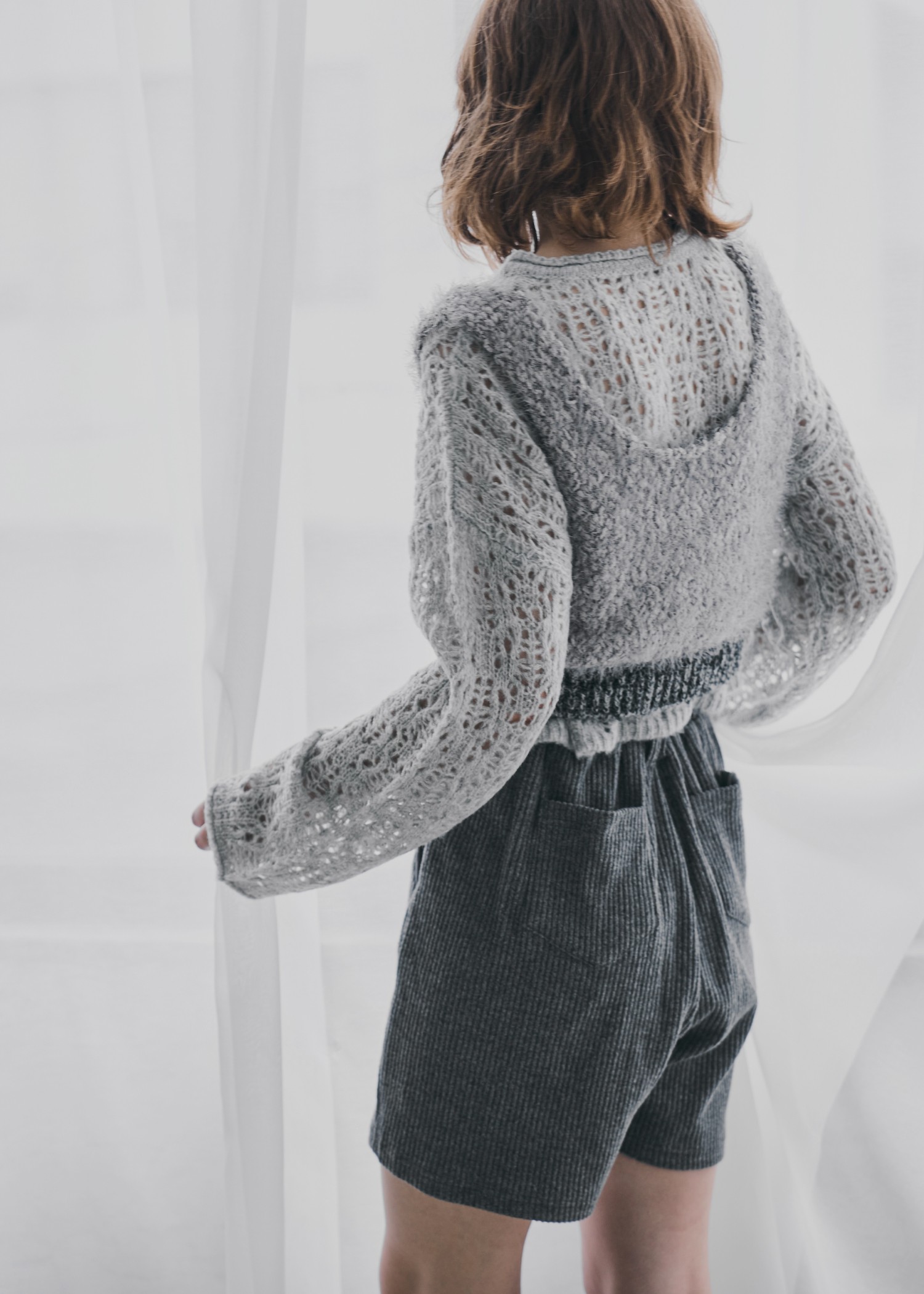 openwork knit short cardigan