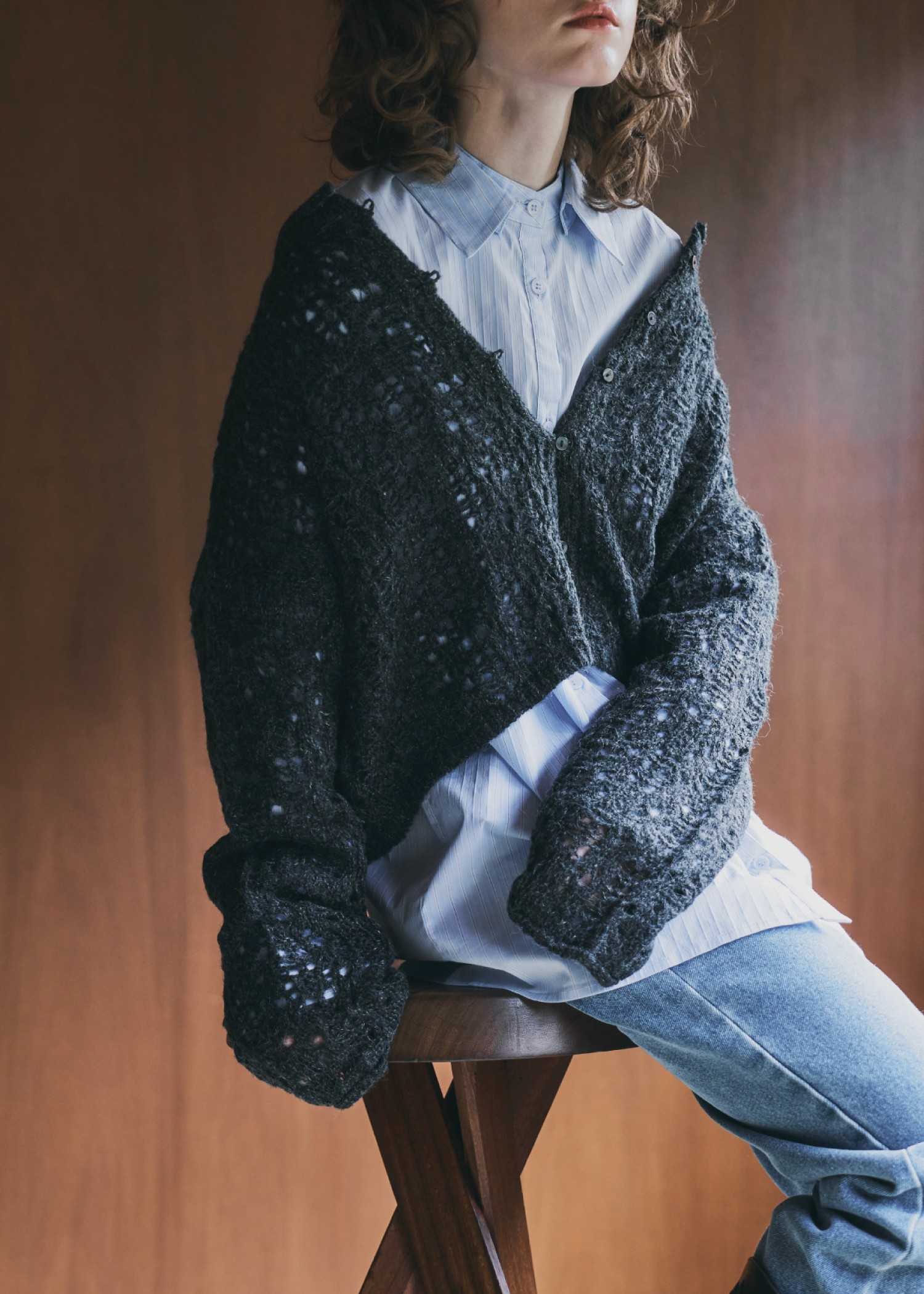 openwork knit short cardigan