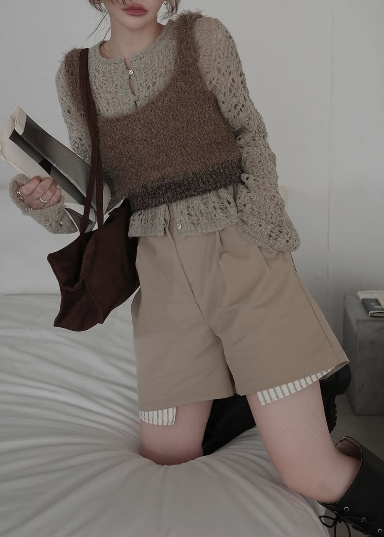 openwork knit short cardigan