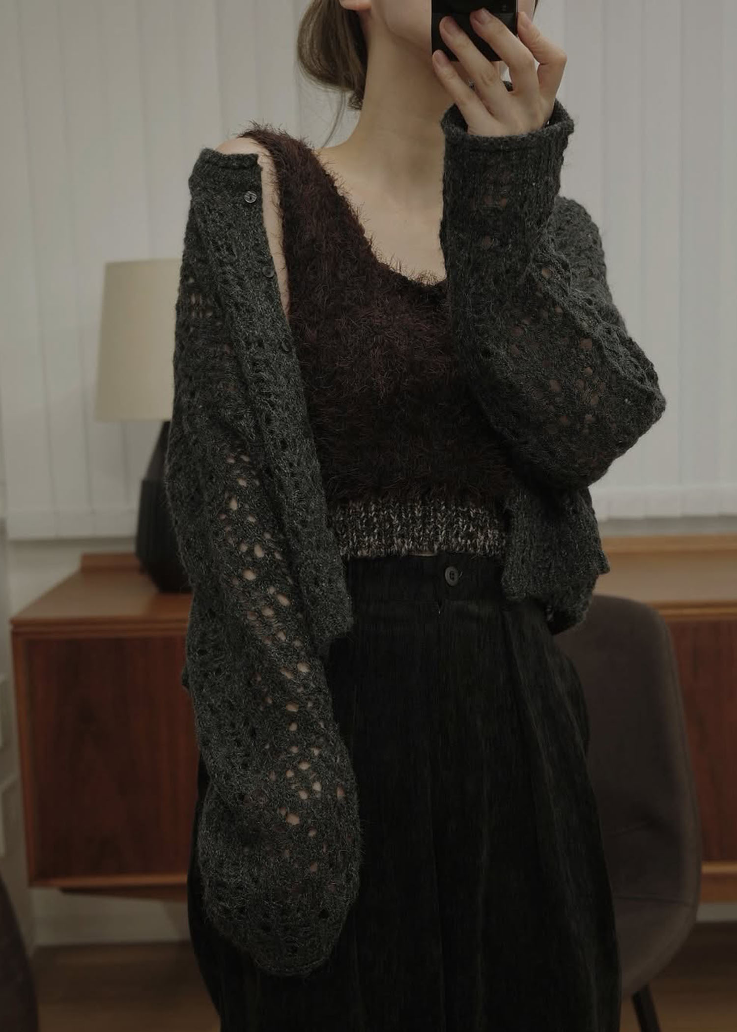 openwork knit short cardigan
