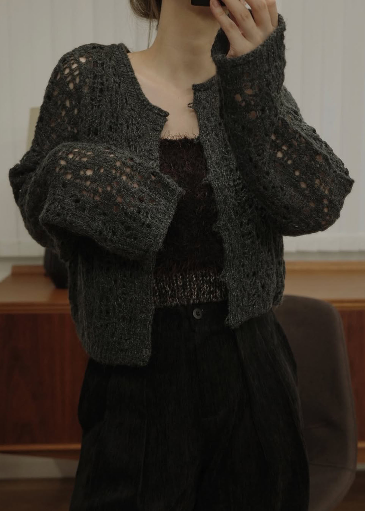 openwork knit short cardigan