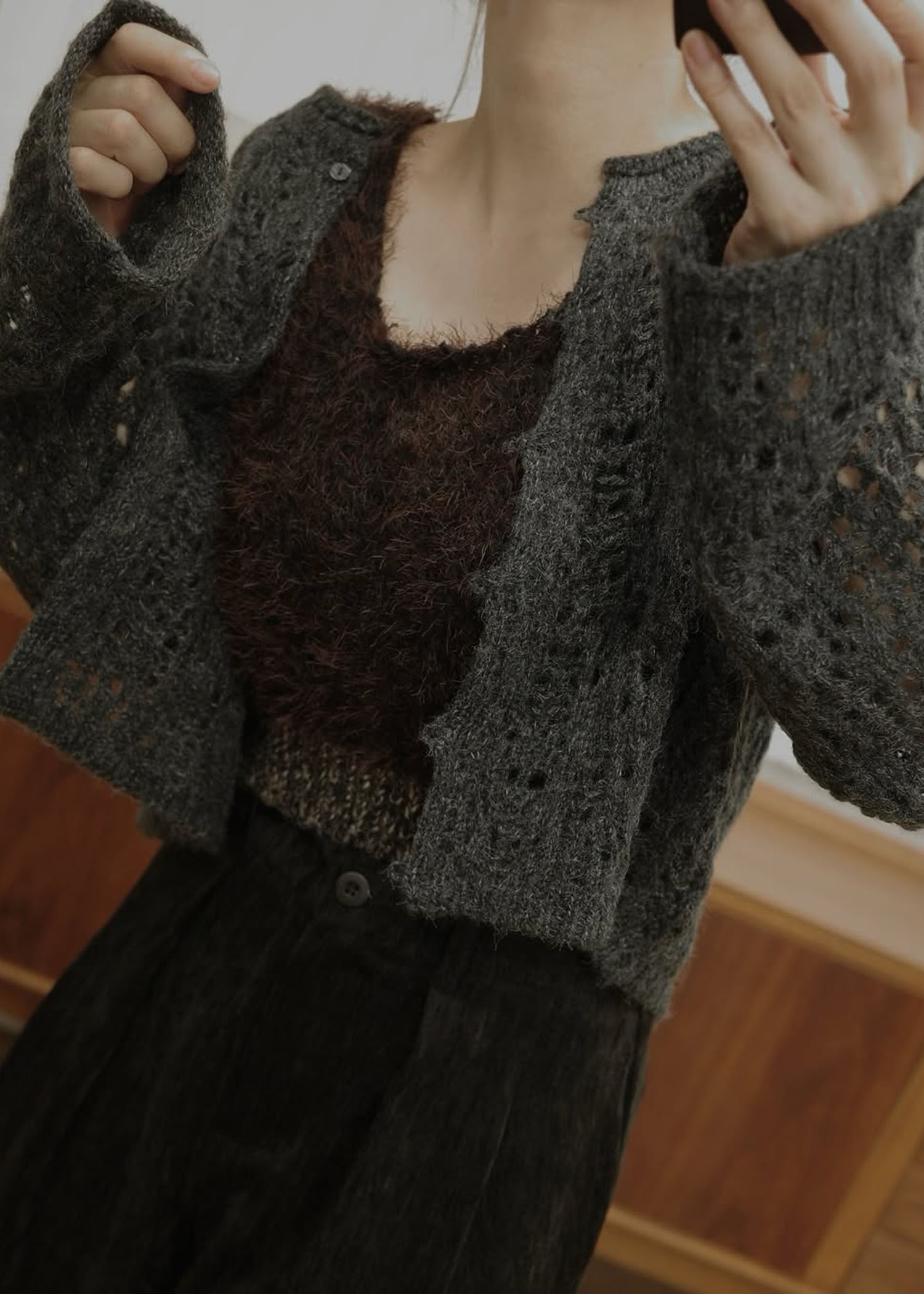 openwork knit short cardigan