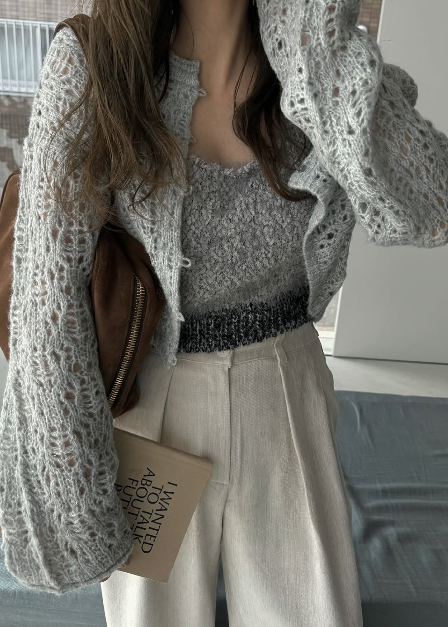 openwork knit short cardigan