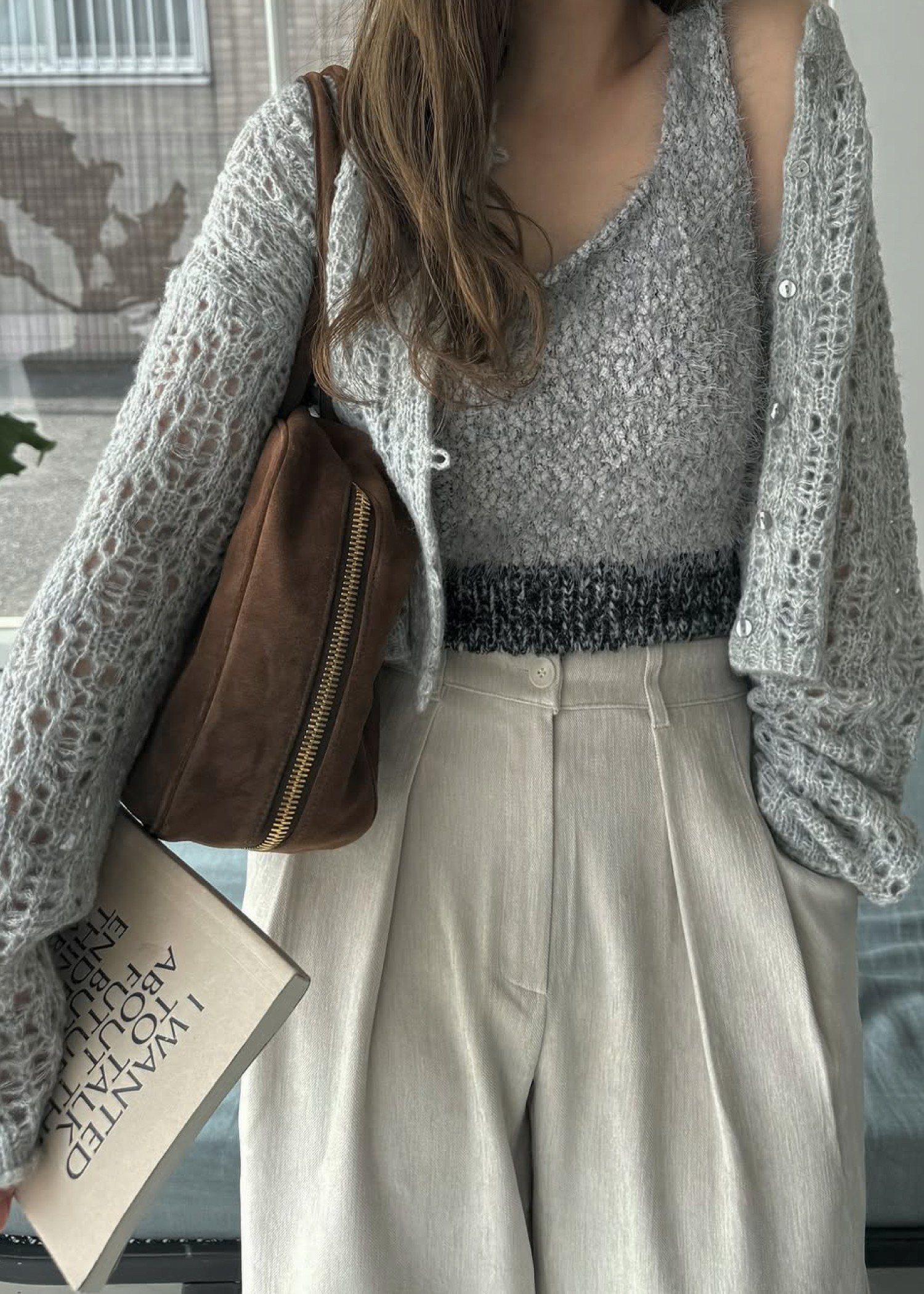 openwork knit short cardigan