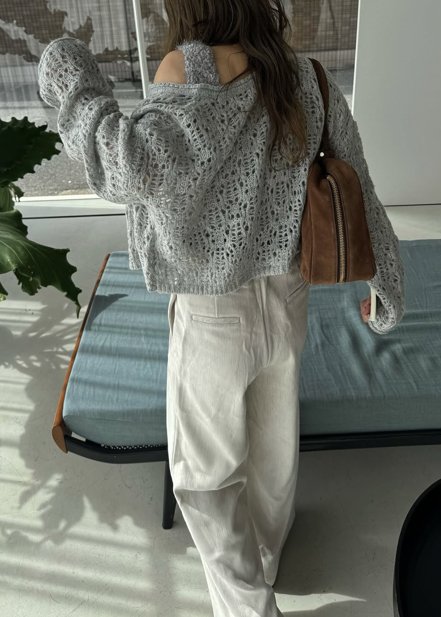 openwork knit short cardigan