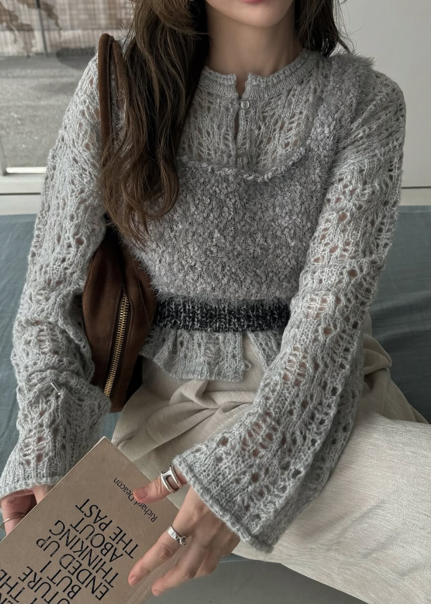 openwork knit short cardigan