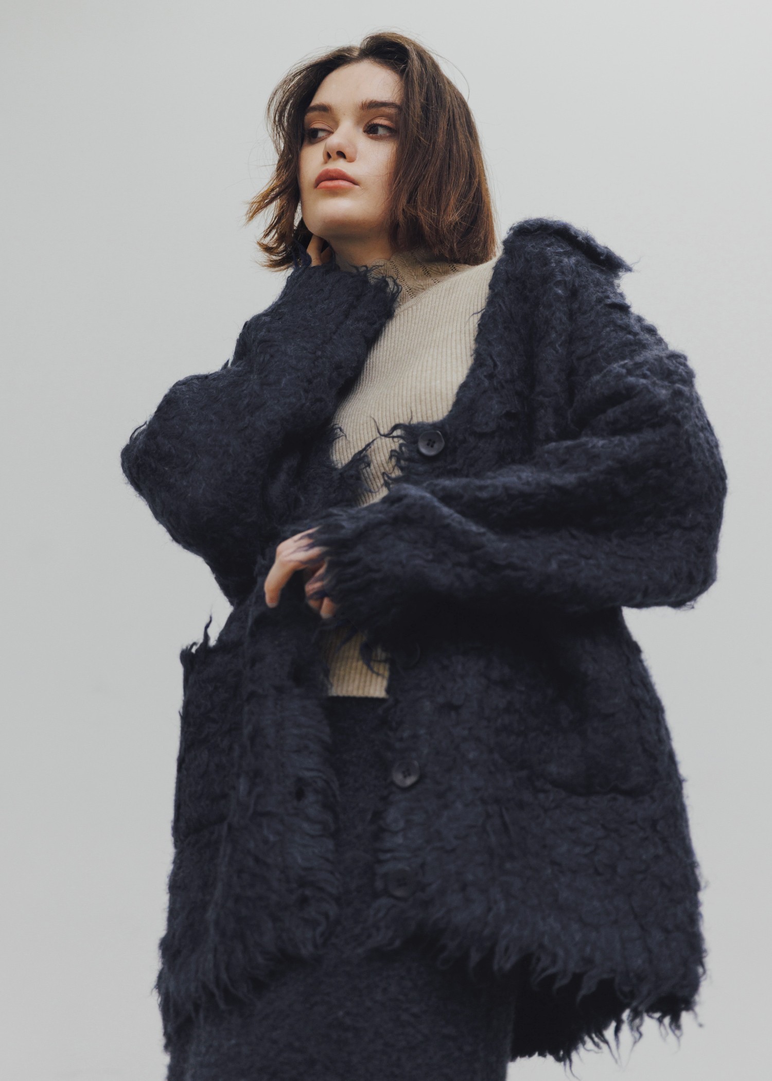 brushed lightly reversible knit cardigan