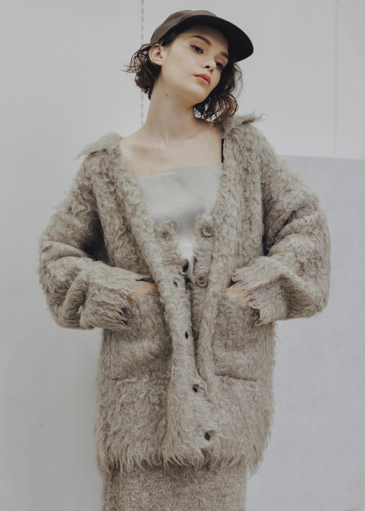 brushed lightly reversible knit cardigan