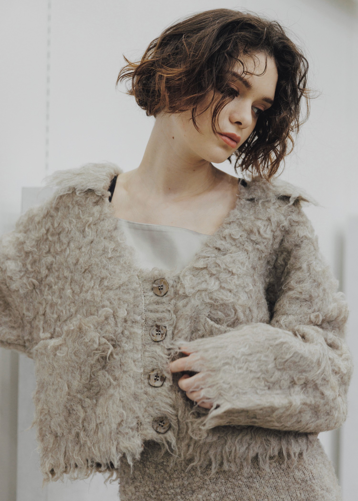 brushed lightly reversible knit cardigan