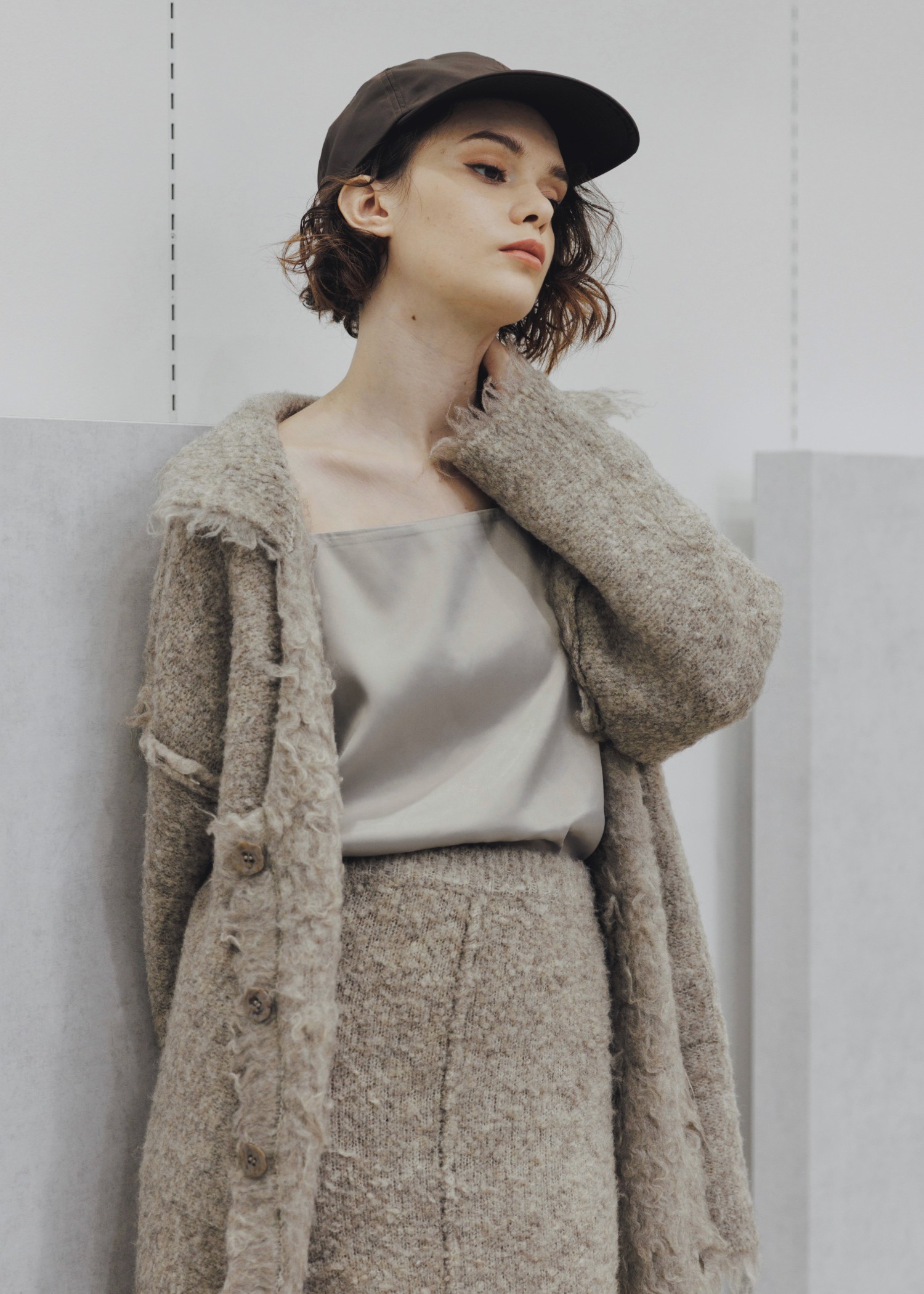 brushed lightly reversible knit cardigan