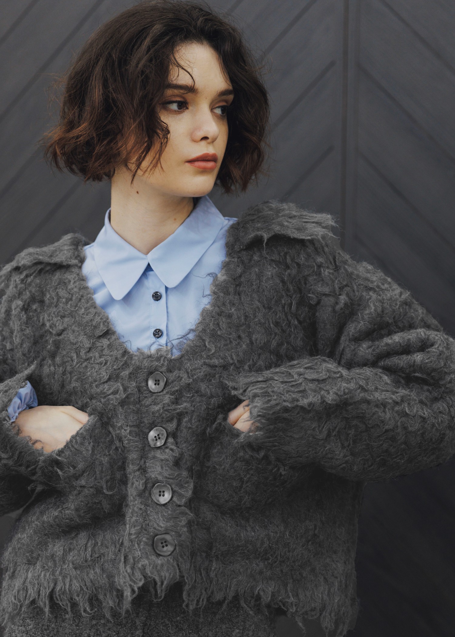 brushed lightly reversible knit cardigan