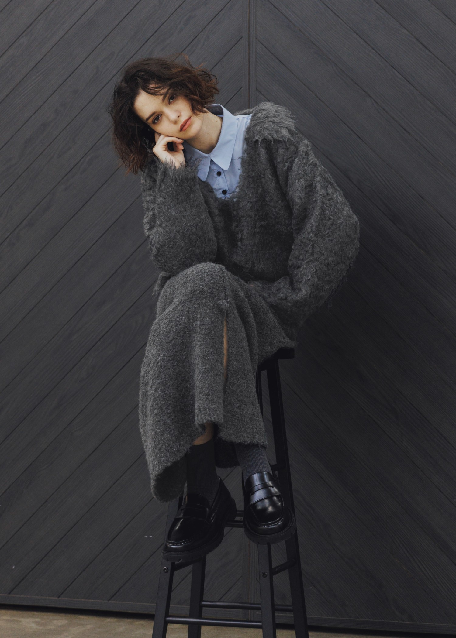 brushed lightly reversible knit cardigan