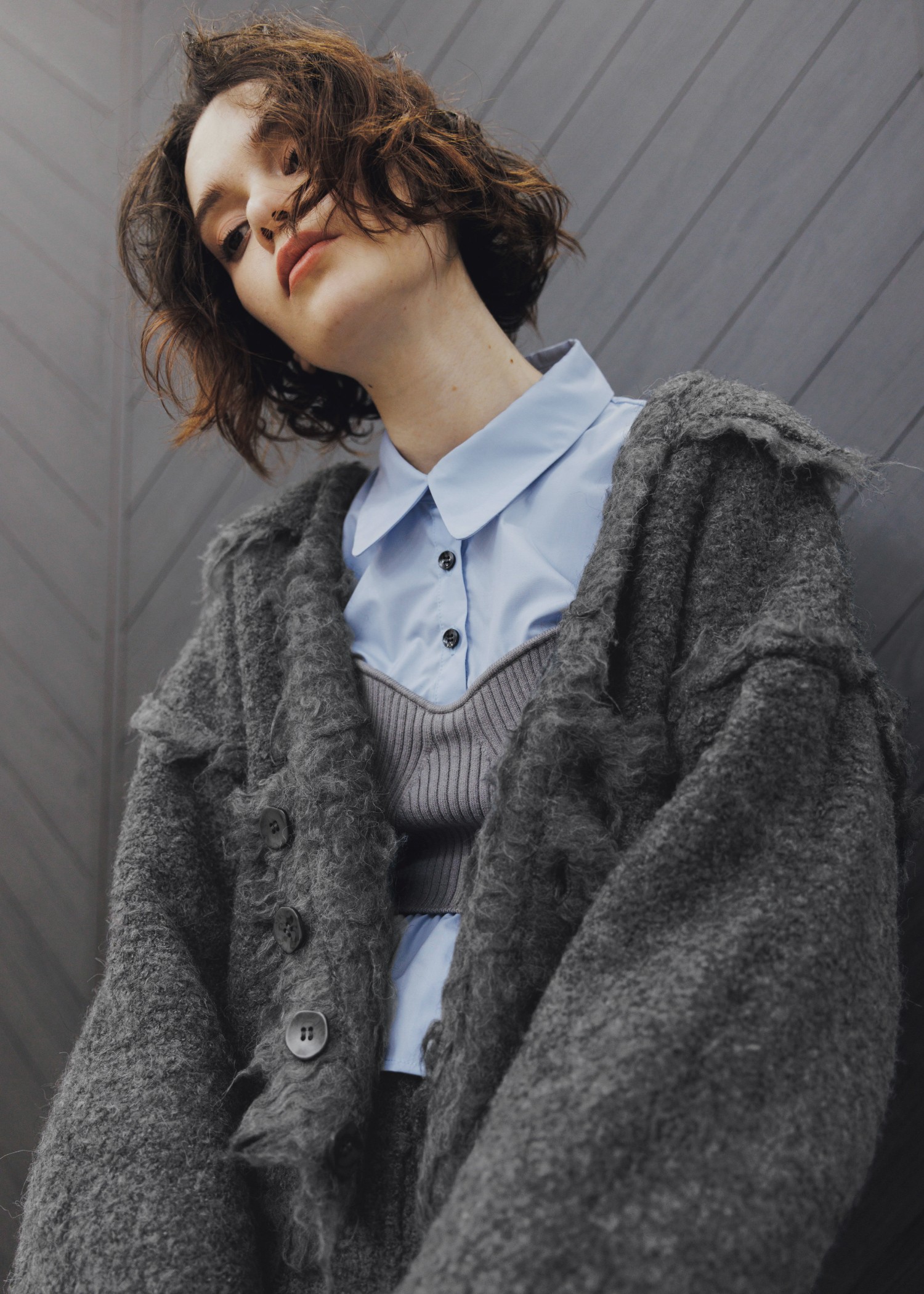 brushed lightly reversible knit cardigan