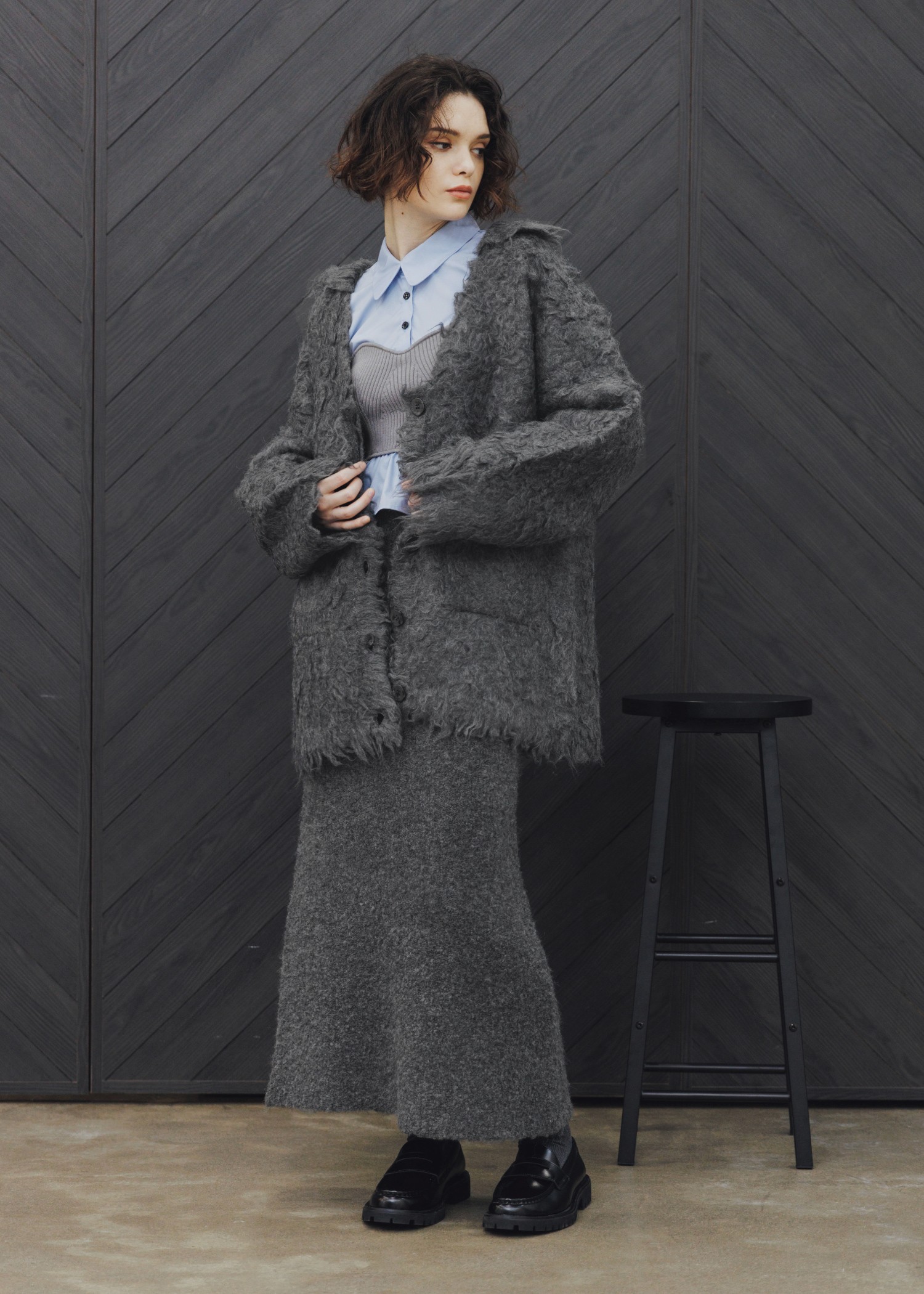 brushed lightly reversible knit cardigan