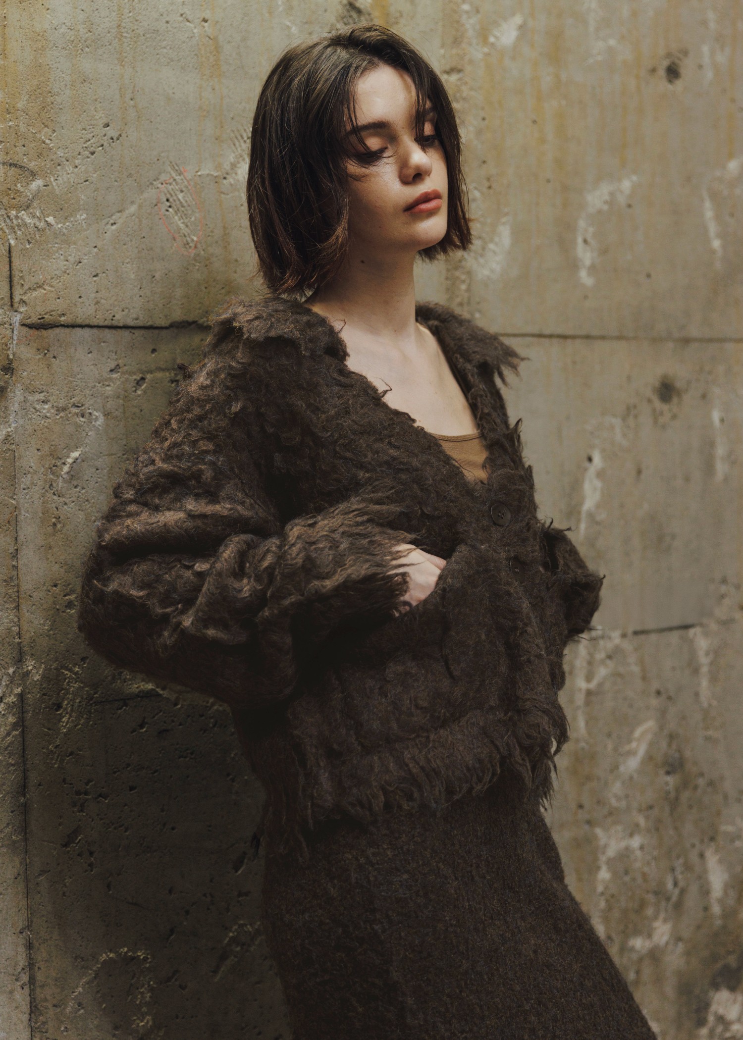 brushed lightly reversible knit cardigan