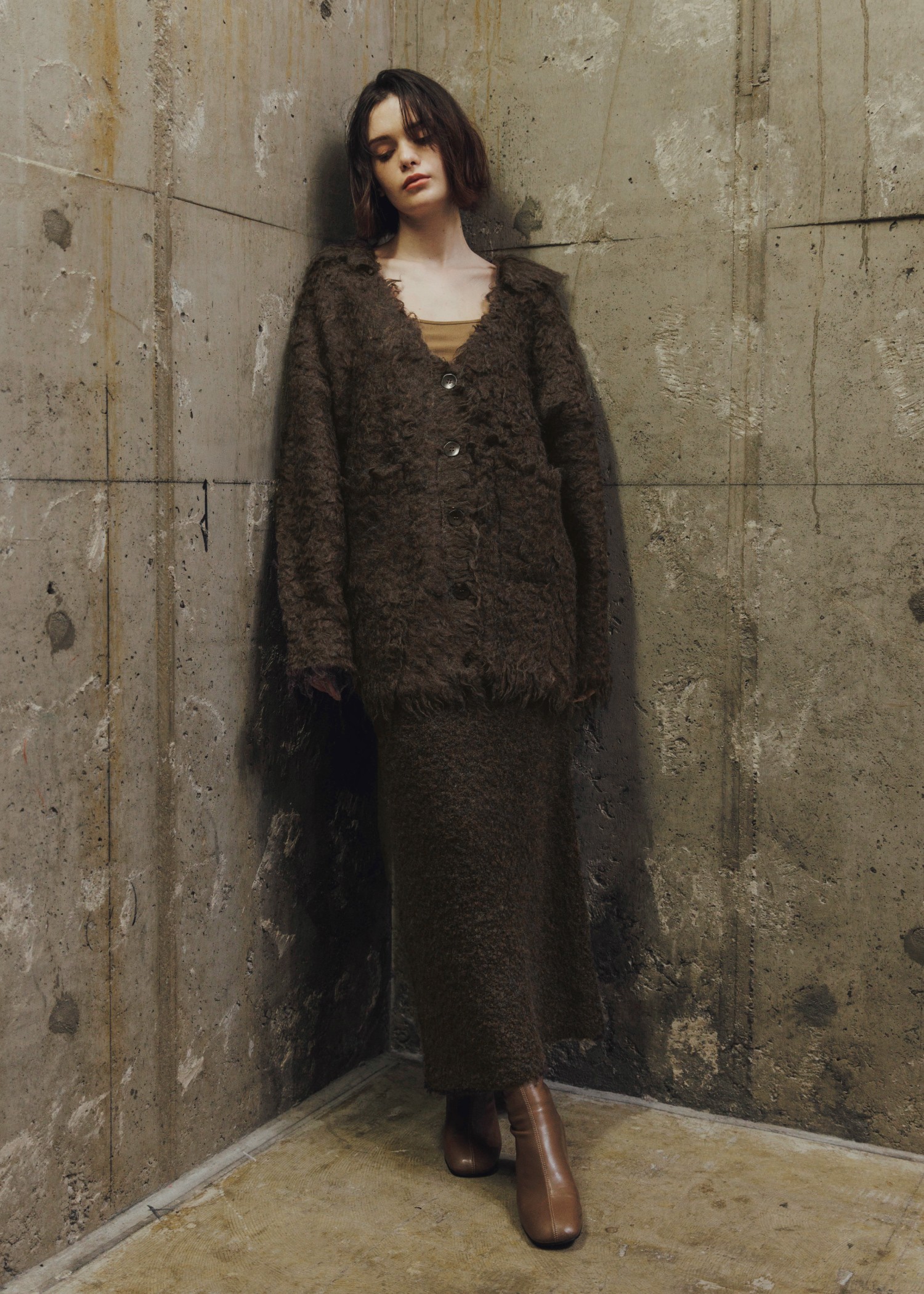 brushed lightly reversible knit cardigan