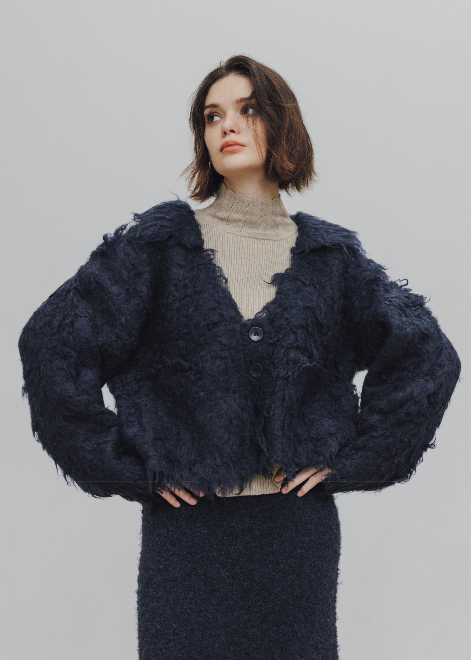 brushed lightly reversible knit cardigan