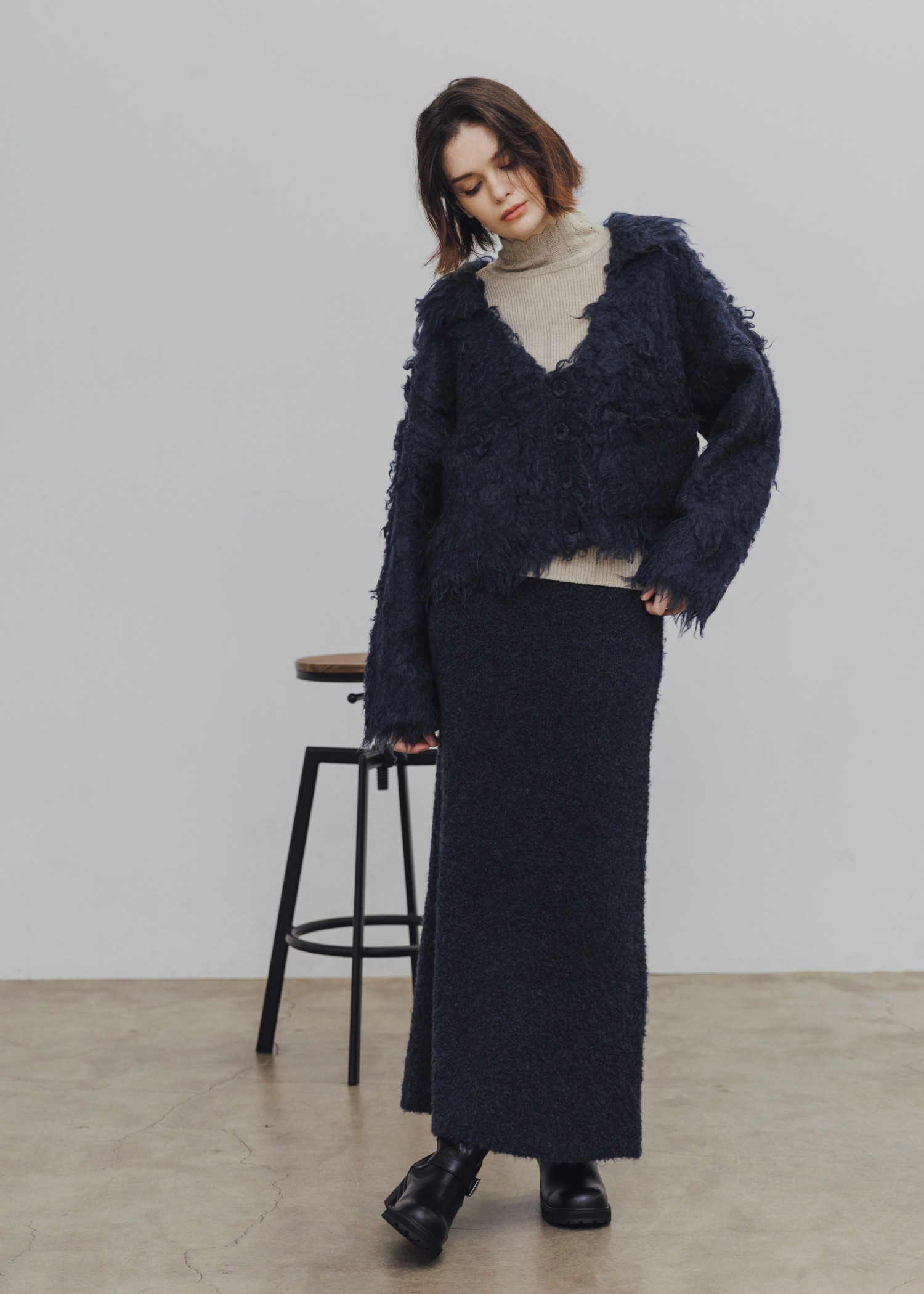 brushed lightly reversible knit cardigan